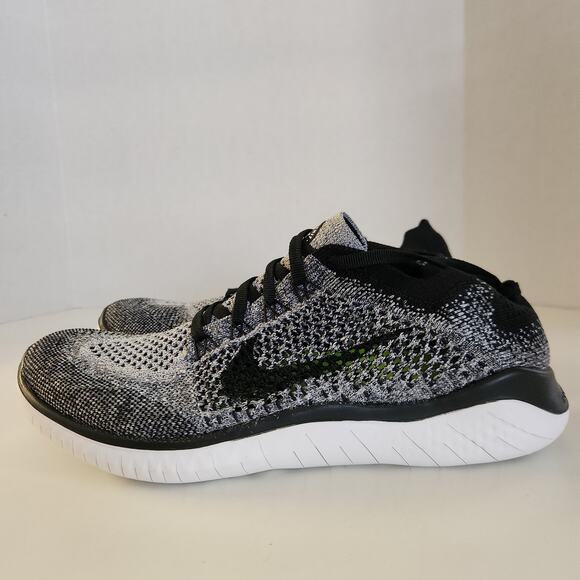 Nike Men\'s Free Run Flyknit 2018 Running Shoes, White White Black 101, 8 main image 5